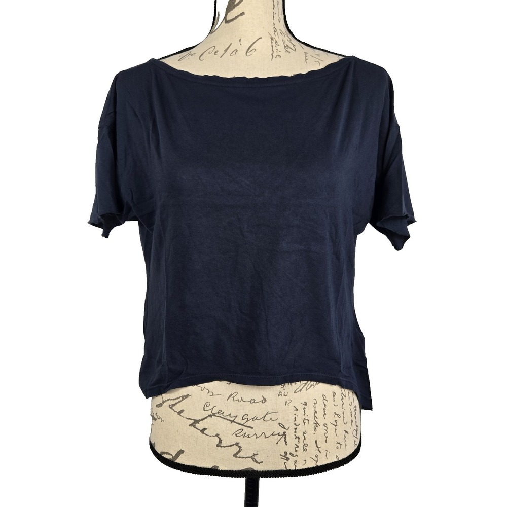 Oak NYC Womens Small Midnight Blue Deep Cowl Back Tee Raw Edges NWT